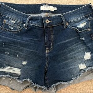 Torrid Distressed Dark Blue Jean Shorts